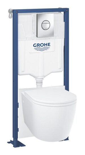 5-en-1 : Plaque de rinçage Sail chrome, WC Start Rond, cadre & coude d'évacuation GROHE Solido Chrome