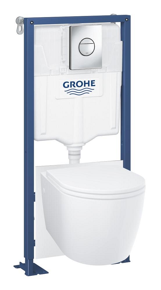5-en-1 : Plaque de rinçage Sail chrome, WC Start Rond, cadre & coude d'évacuation GROHE Solido Chrome