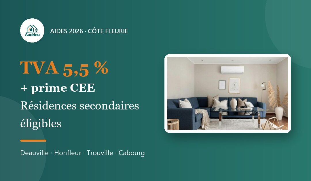 TVA à 5,5 % et prime CEE pour une climatisation réversible en résidence secondaire sur la Côte fleurie